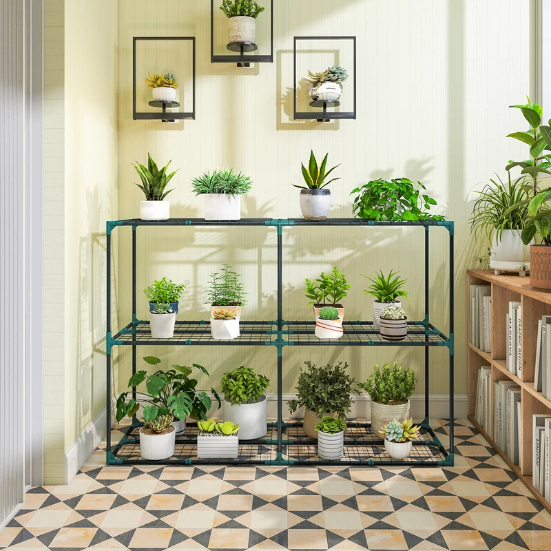 Outsunny Soporte Para Plantas De 3 Niveles De Acero 143x48x100 Cm Verde Oscuro
