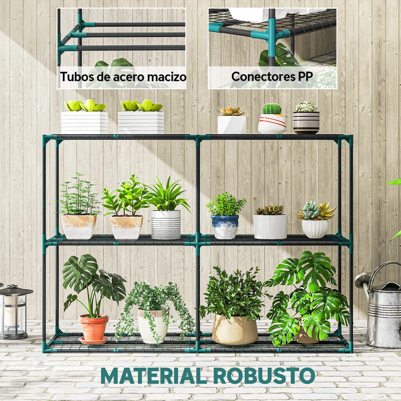 Outsunny Soporte Para Plantas De 3 Niveles De Acero 143x48x100 Cm Verde Oscuro