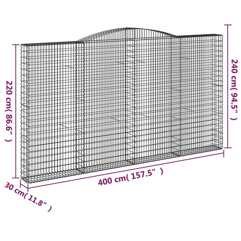 Cestas De Gaviones 8 Uds Forma De Arco Hierro 400x30x220/240 Cm