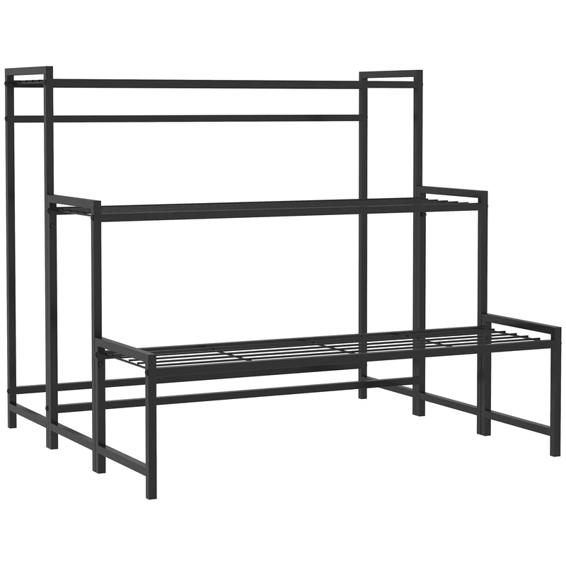 Outsunny Soporte Para Plantas De 3 Niveles Diseño En Escalera 75x70x66 Cm Negro
