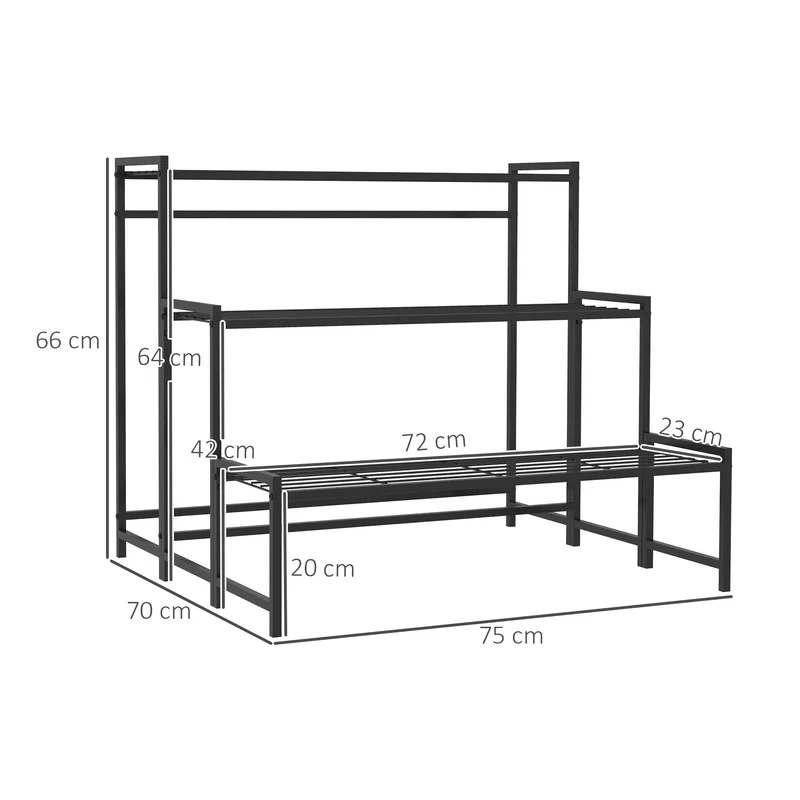 Outsunny Soporte Para Plantas De 3 Niveles Diseño En Escalera 75x70x66 Cm Negro