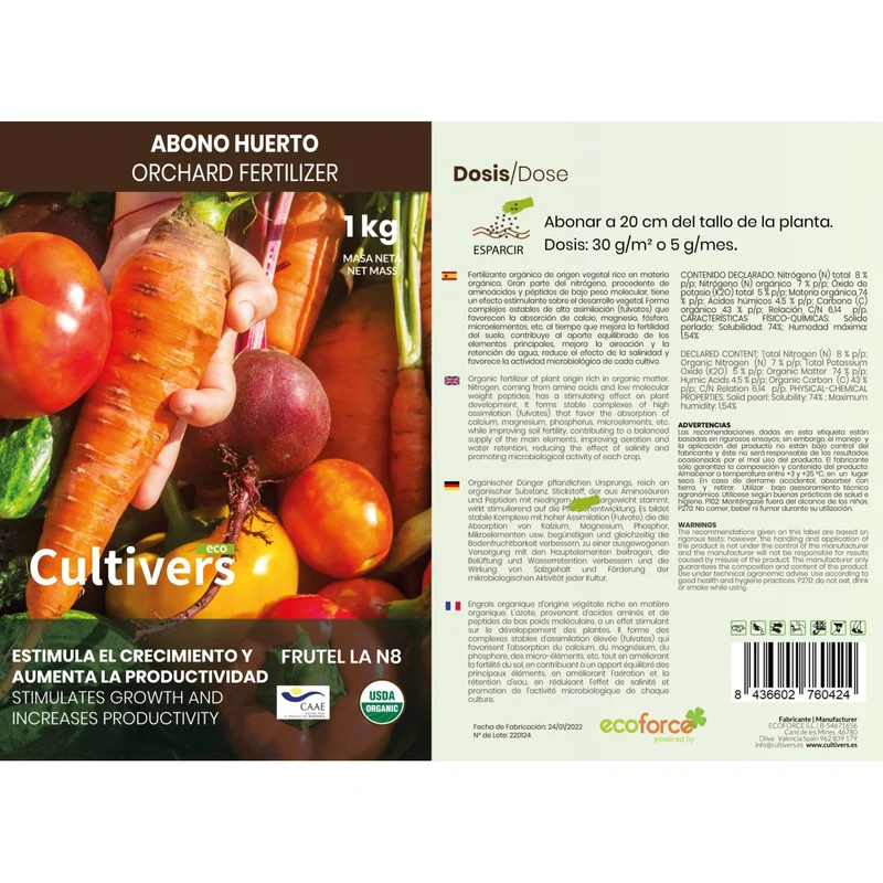 Abono Huerto Ecológico Cultivers 1 Kg