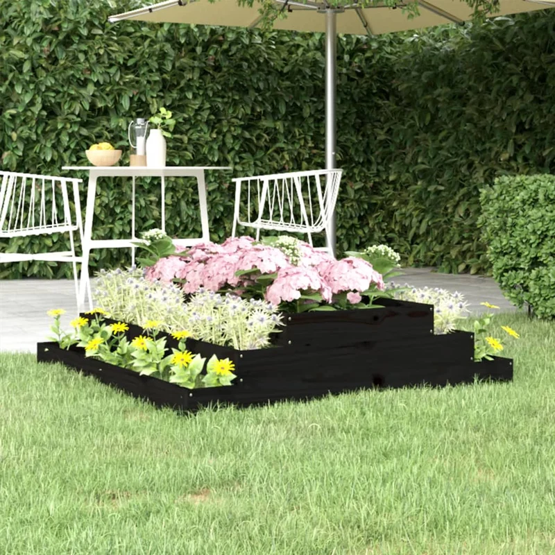 Jardinera Madera Maciza De Pino Negro 110x110x27 Cm