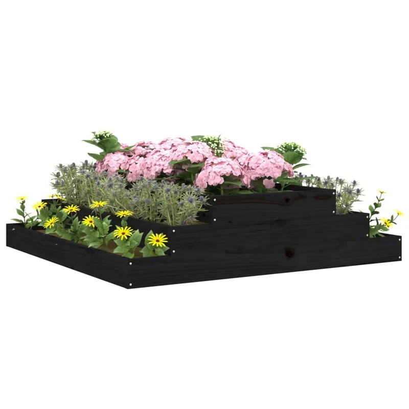Jardinera Madera Maciza De Pino Negro 110x110x27 Cm
