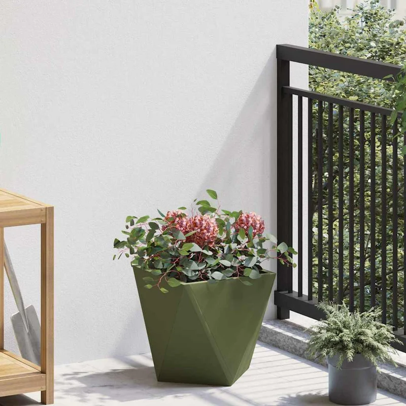 Jardinera 2 Uds. Verde Oliva 30 X 30 X 30 Cm Acero