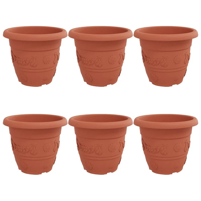 Maceta Redonda Para Flores 6 Uds. Rojo Ladrillo Ø 34 X 28 Cm