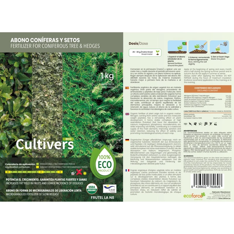 Abono Coníferas Ecológico Cultivers 20 Kg