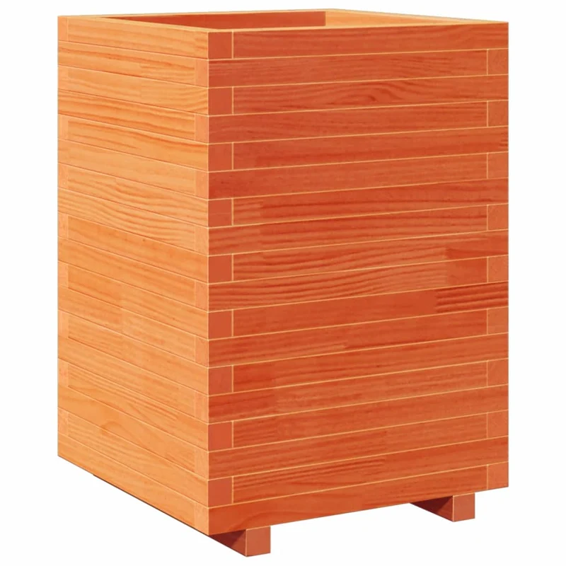 Jardinera Madera Maciza De Pino Marrón Cera 50x50x72,5 Cm