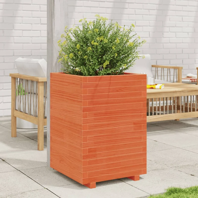 Jardinera Madera Maciza De Pino Marrón Cera 50x50x72,5 Cm