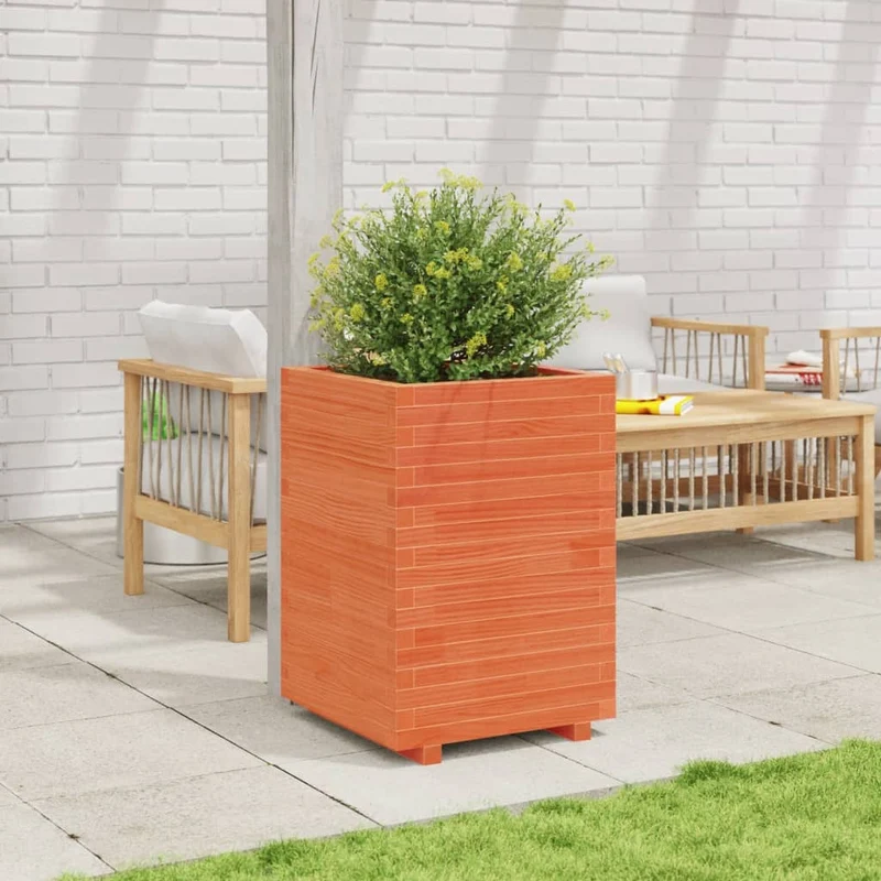 Jardinera Madera Maciza De Pino Marrón Cera 50x50x72,5 Cm