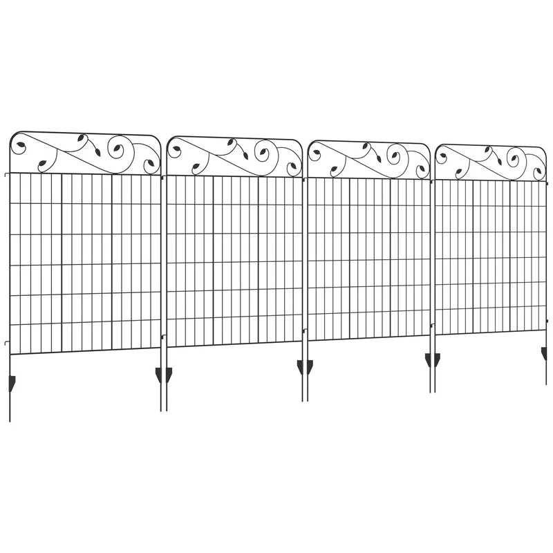 Outsunny Vallas de Jardín Exterior de 4 Paneles 88x110 cm Vallas de Jardín Metálicas Vallas Decorativas con Ángulo Ajustable para Patio Terraza Negro