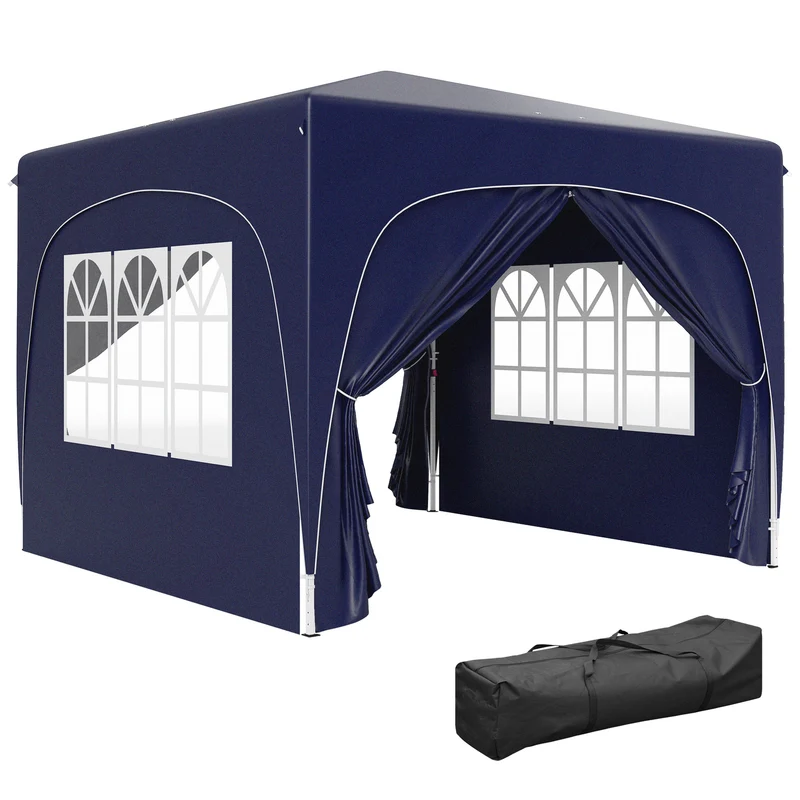 Outsunny Carpa Plegable Gazabo 3x3 m con Paneles Laterales UPF50+ Cenador Pabellón de Jardín con Altura Ajustable y Bolsa de Transporte para Camping Fiestas Patio Terraza Azul Oscuro