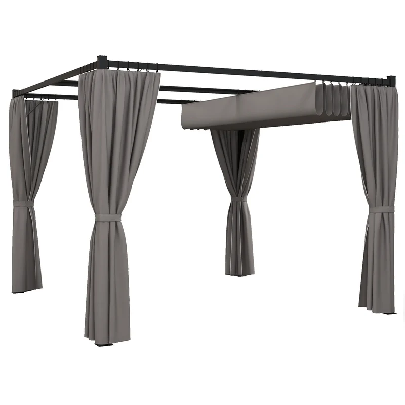 Outsunny Pérgola con Techo Retráctil Pérgola de Jardín 3x3 m Cenador con Paredes Laterales Tela de Poliéster Resistente al Agua Pabellón para Jardín Patio Terraza Exterior Gris