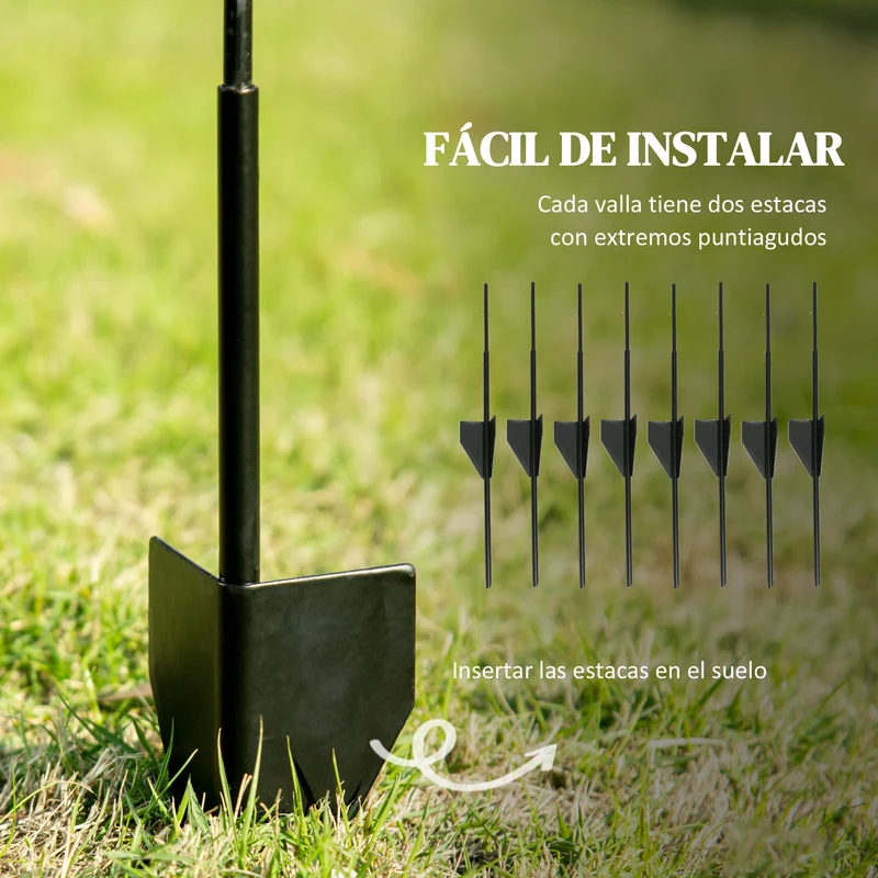 Outsunny Vallas de Jardín Exterior de 4 Paneles 88x110 cm Vallas de Jardín Metálicas Vallas Decorativas con Ángulo Ajustable para Patio Terraza Negro