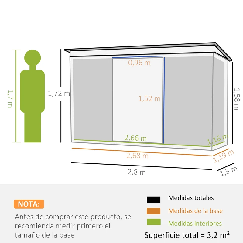 Outsunny Caseta de Jardín Exterior 3,2 m² 280x130x172 cm Cobertizo de Jardín Exterior con Puerta Corredera Techo Inclinado Base Refuerzo (Suelo NO Incluido) y 2 Ventanas Gris Claro