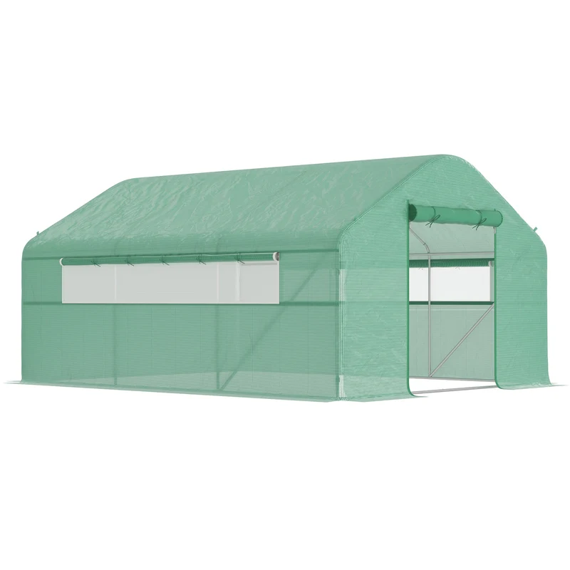 Outsunny Invernadero de Exterior 4x3x2 m Invernadero de Túnel con 2 Ventanas Cubierta de PE Anti-UV y 1 Puerta Enrollable con Cremallera Invernadero para Jardín Patio Verde