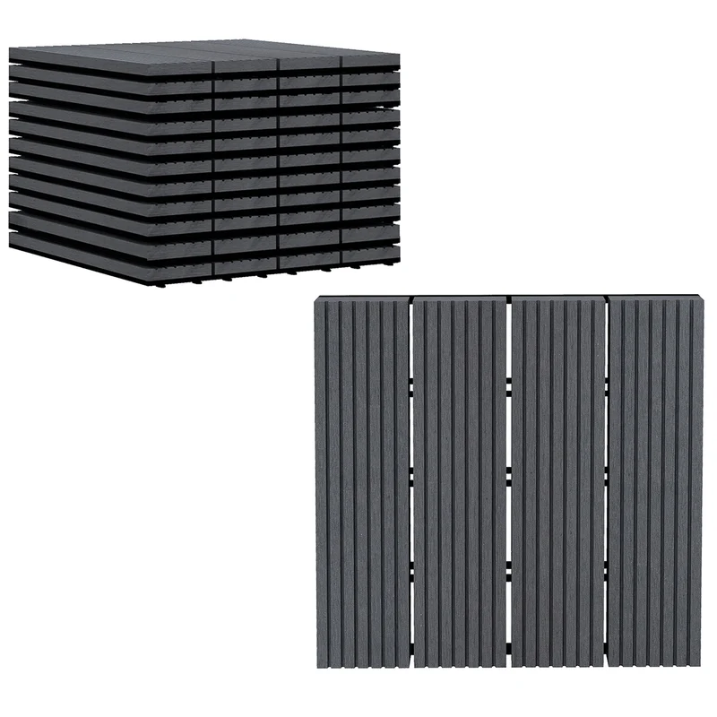 Outsunny Set de 11 Piezas Baldosas de Exterior 30x30 cm 1 m² Suelo de Jardín Exterior Antideslizantes y Resistentes al Clima de Fácil Instalación para Jardín Terraza Balcón Gris