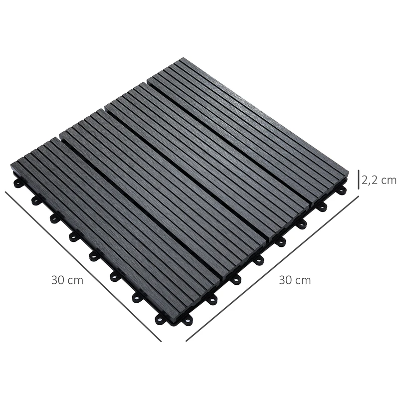 Outsunny Set de 11 Piezas Baldosas de Exterior 30x30 cm 1 m² Suelo de Jardín Exterior Antideslizantes y Resistentes al Clima de Fácil Instalación para Jardín Terraza Balcón Gris
