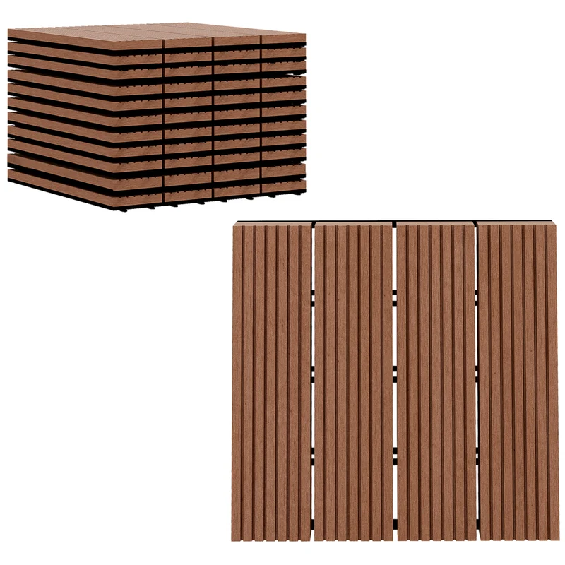 Outsunny Set de 11 Piezas Baldosas de Exterior 30x30 cm 1 m² Suelo de Jardín Exterior Antideslizantes y Resistentes al Clima de Fácil Instalación para Jardín Terraza Balcón Marrón