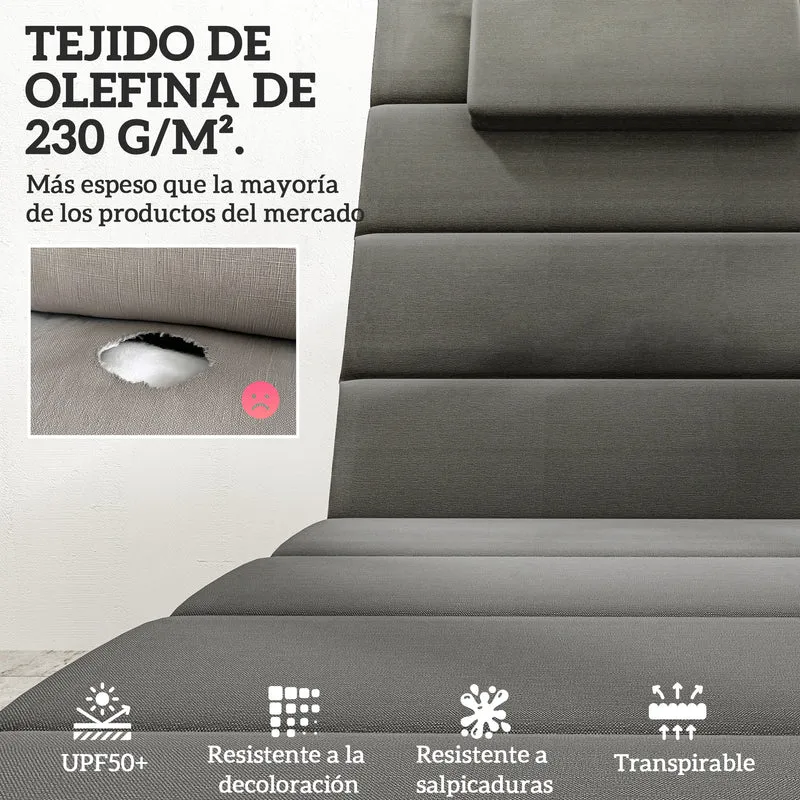 Outsunny Pack 2 Cojines para Tumbonas Plegables Colchonetas para Tumbonas de Jardín Exterior 203x66x3 cm con Reposacabezas y Correas de Sujeción Gris Oscuro