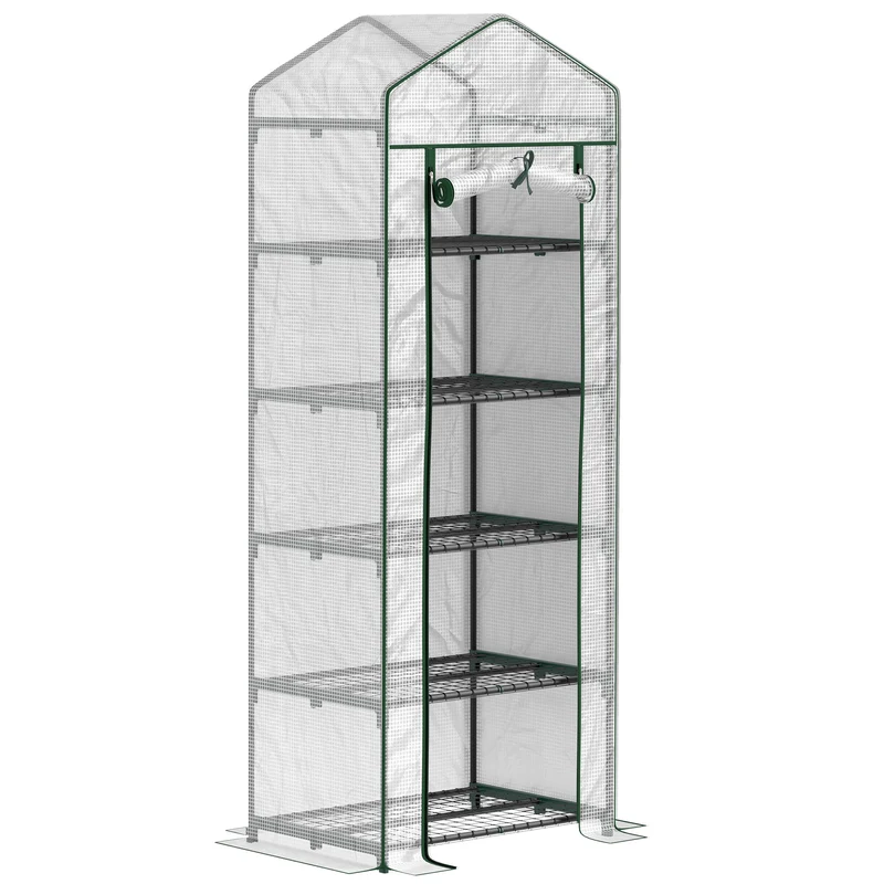 Outsunny Invernadero Pequeño Invernadero de Exterior con Estantes de 5 Niveles Puerta Enrollable con Cremallera y Marco de Acero Invernadero para Cultivar Plantas Flores 69x49x193 cm Transparente