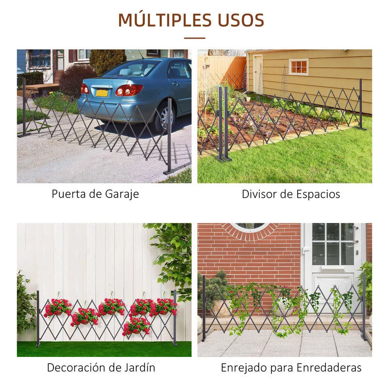 Outsunny Valla de Jardín Exterior de Aleación de Aluminio Puerta de Jardín Exterior Extensible Valla Metálica para Decoración Terraza Patio 250x31x103,5 cm Café Oscuro