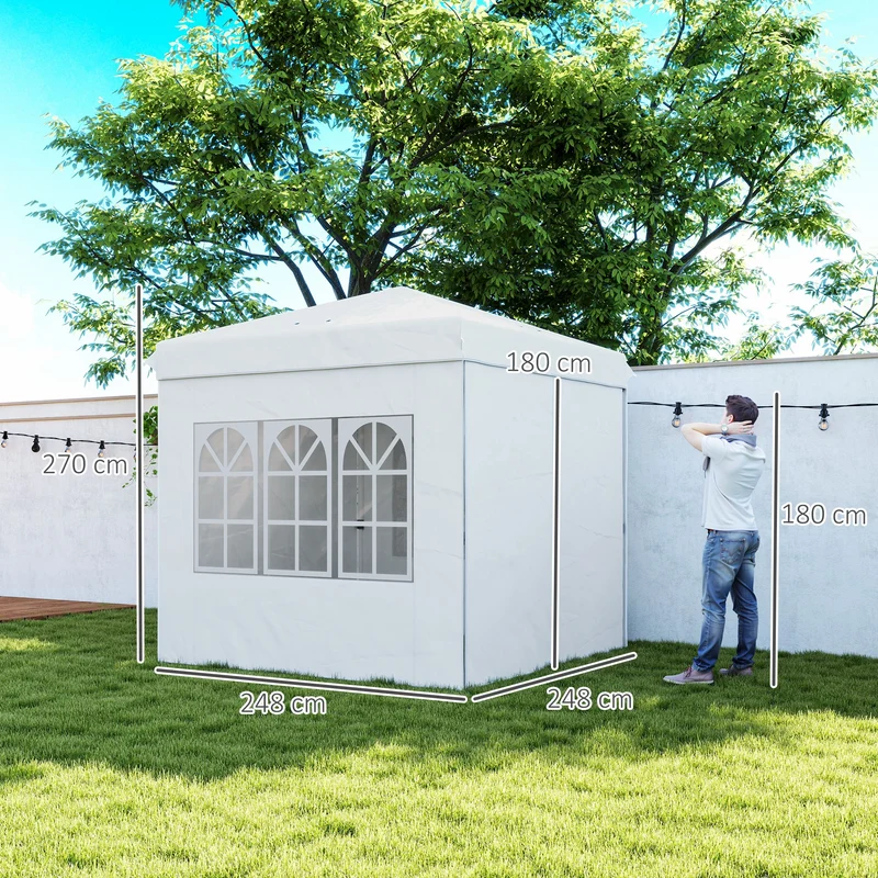 Outsunny Carpa Plegable Pop-up Gazebo 2,5x2,5 m Cenador Plegable con 4 Paredes Laterales Anti-UV y Bolsa de Transporte para Camping Fiestas Blanco