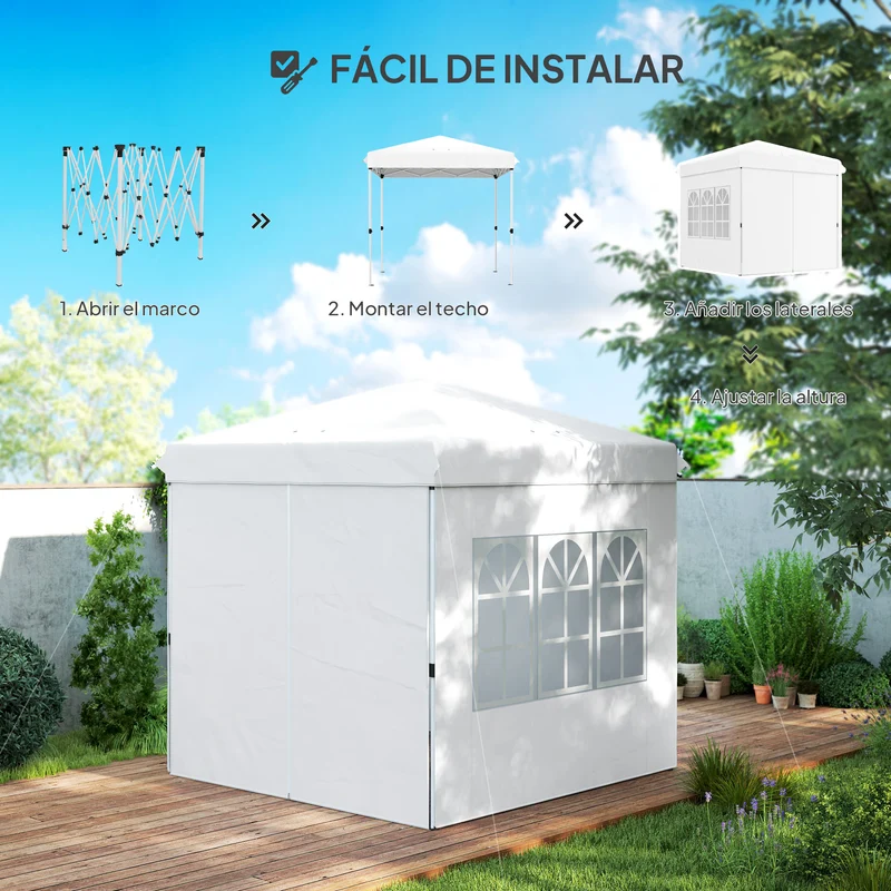 Outsunny Carpa Plegable Pop-up Gazebo 2,5x2,5 m Cenador Plegable con 4 Paredes Laterales Anti-UV y Bolsa de Transporte para Camping Fiestas Blanco