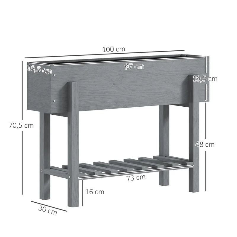Outsunny Huerto Urbano de Madera Mesa de Cultivo con Estante Jardinera Elevada para Cultivo Flores Vegetales en Jardín Terraza 100x30x70,5 cm Gris