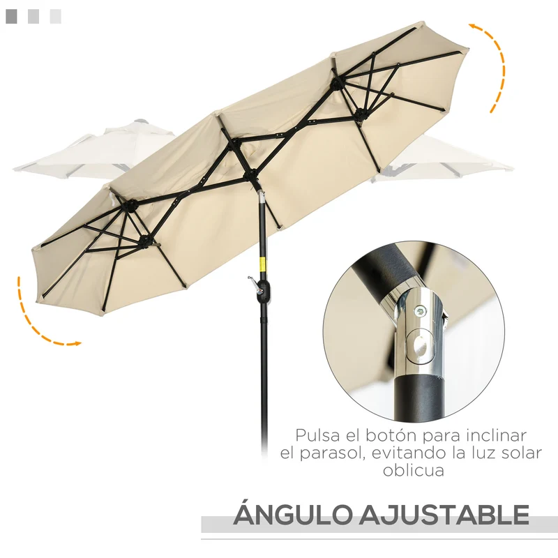 Outsunny Sombrilla Doble 2,95x1,52 m Sombrilla Terraza Exterior con Inclinación de 45° Manivela Manual y 3 Orificios de Ventilación Sombrilla Grande para Terraza Playa Piscina Caqui