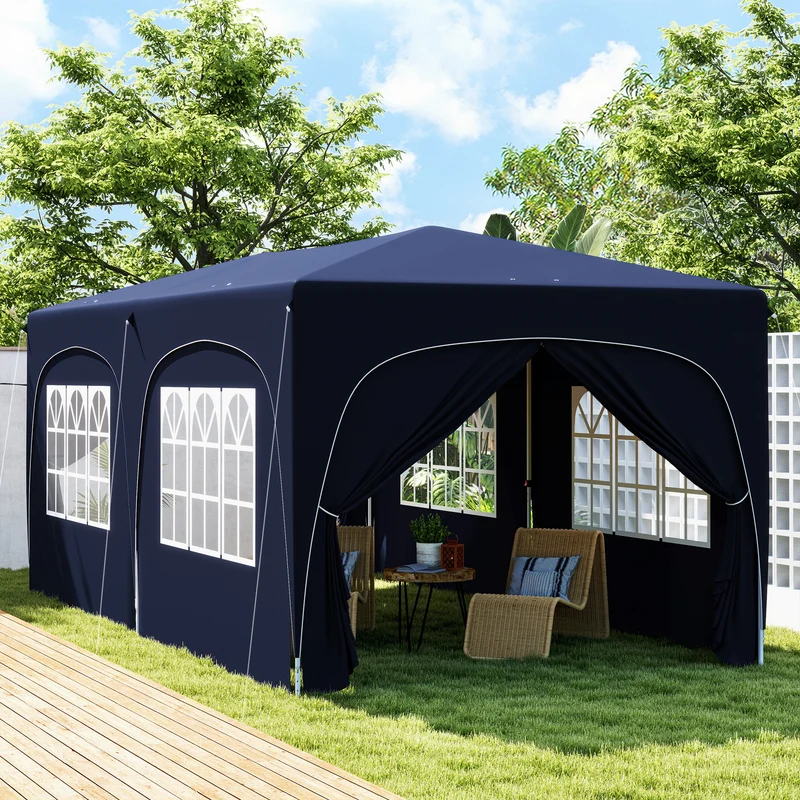 Outsunny Carpa Plegable Gazabo 3x6 m con Paneles Laterales UPF50+ Cenador Pabellón de Jardín con Altura Ajustable y Bolsa de Transporte para Camping Fiestas Patio Terraza Azul Oscuro