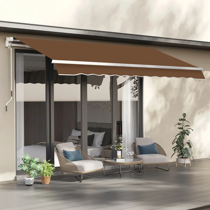 Outsunny Toldo Manual Retráctil 3x2,5 cm Toldo para Balcón con Manivela de Metal Impermeable y Anti-UV Toldo Enrollable de Exterior para Jardín Terraza Ventanas Café