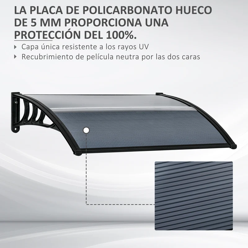 Outsunny Marquesina Exterior para Puertas y Ventanas 100x75 cm Tejadillo de Protección contra Sol y Lluvia con Cubierta de Policarbonato Soporte de Aluminio Negro