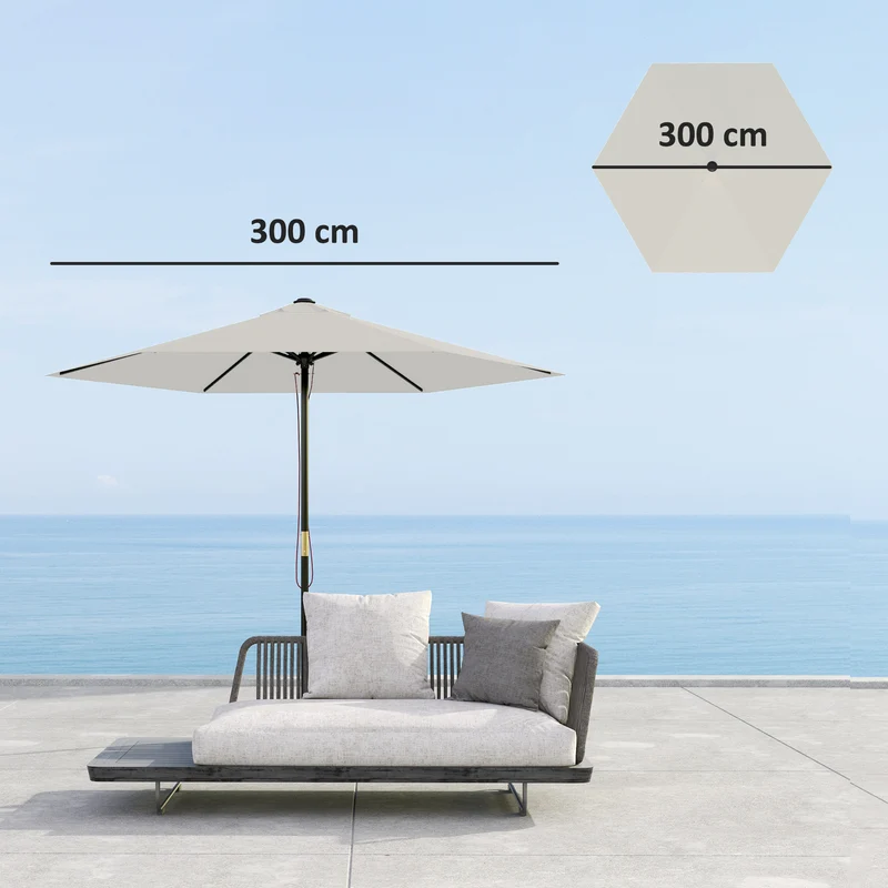 Outsunny Toldo de Recambio de Sombrilla de 3 m Toldo de Repuesto para Sombrilla de Patio con Ventilación Superior Protección UV 30+ Cubierta de Repuesto para Parasol de Poliéster para Exteriores Crema