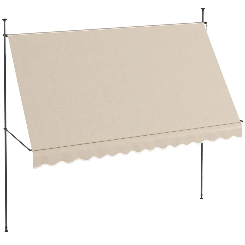 Outsunny Toldo Manual Retráctil 3,5x1,2 m Toldo Exterior Terraza Enrollable Altura Ajustable con Manivela 210-300 cm Sin Taladro Protección UV30+ para Balcón Jardín Arena