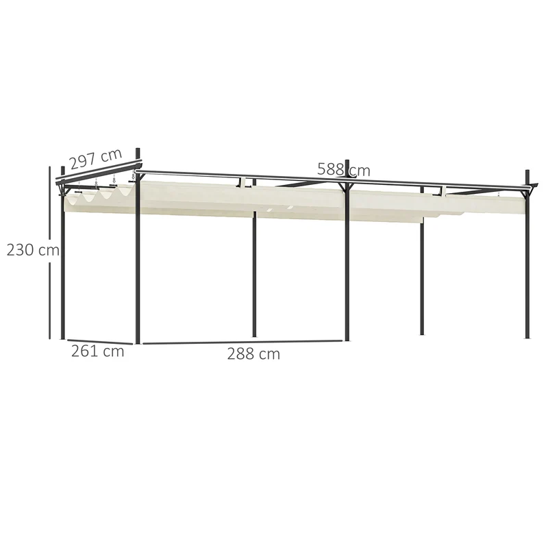 Outsunny Pérgola con Techo 6x3 m Retráctil Pérgola de Aluminio Cenador con Tela de Poliéster Anti-UV Resistente al Agua Pabellón para Jardín Patio Terraza Exterior Crema