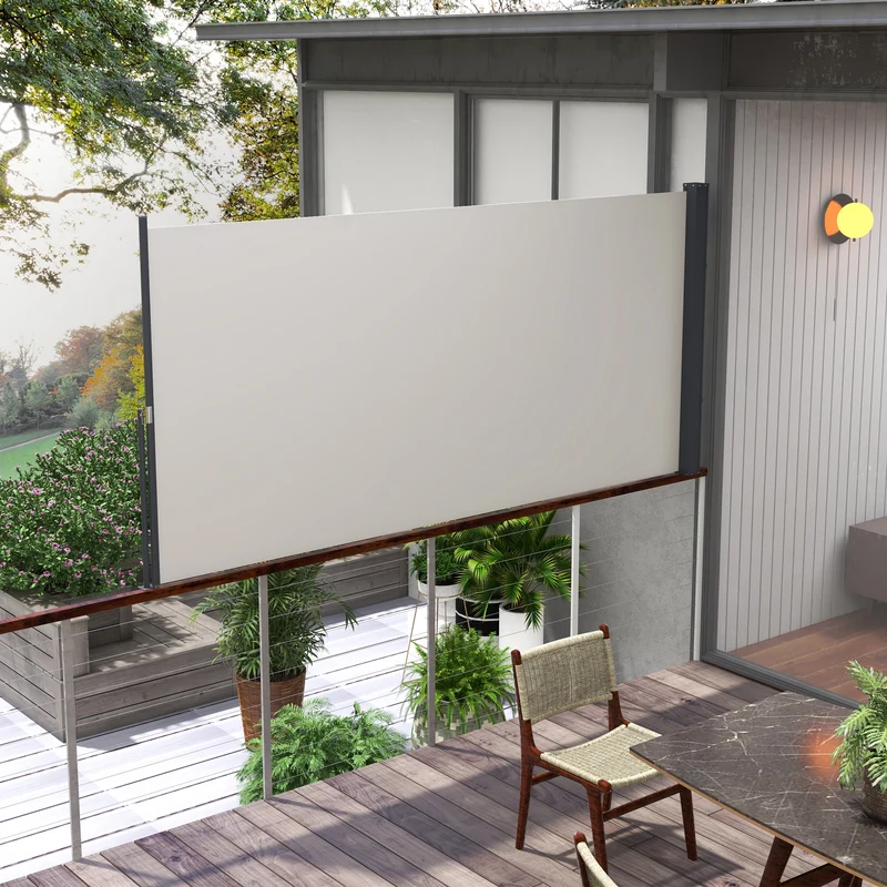 Outsunny Toldo Lateral Retráctil Pantalla Enrollable Mampara de Privacidad Impermeable y Anti-UV Protege la Privacidad para Jardín Balcón Terraza 300x140 cm Gris Claro