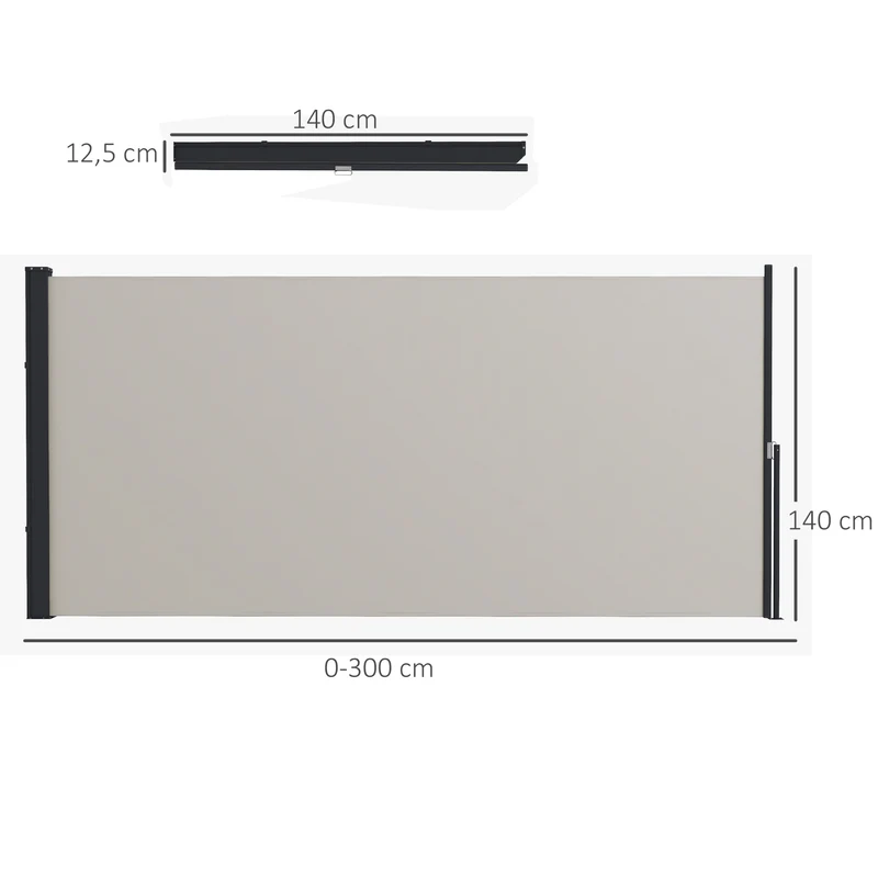 Outsunny Toldo Lateral Retráctil Pantalla Enrollable Mampara de Privacidad Impermeable y Anti-UV Protege la Privacidad para Jardín Balcón Terraza 300x140 cm Gris Claro