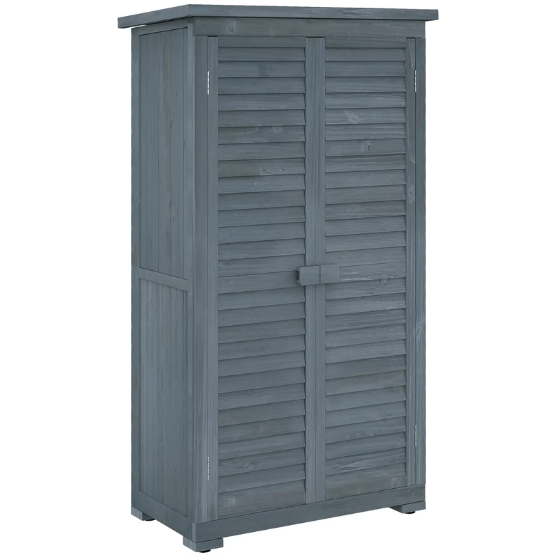 Outsunny Cobertizo de Madera Caseta de Madera 0,31 m² 87x46,5x160 cm Armario Exterior de Madera con 2 Puertas y 2 Estantes Interior para Patio Terraza Gris