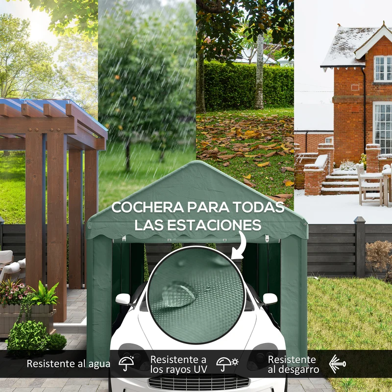 Outsunny Carpa Garaje 6x3 m Garaje Exterior para Coche Impermeable Garaje Portátil Anti-UV con Paredes Laterales Desmontables y 2 Puertas con Cremallera Verde