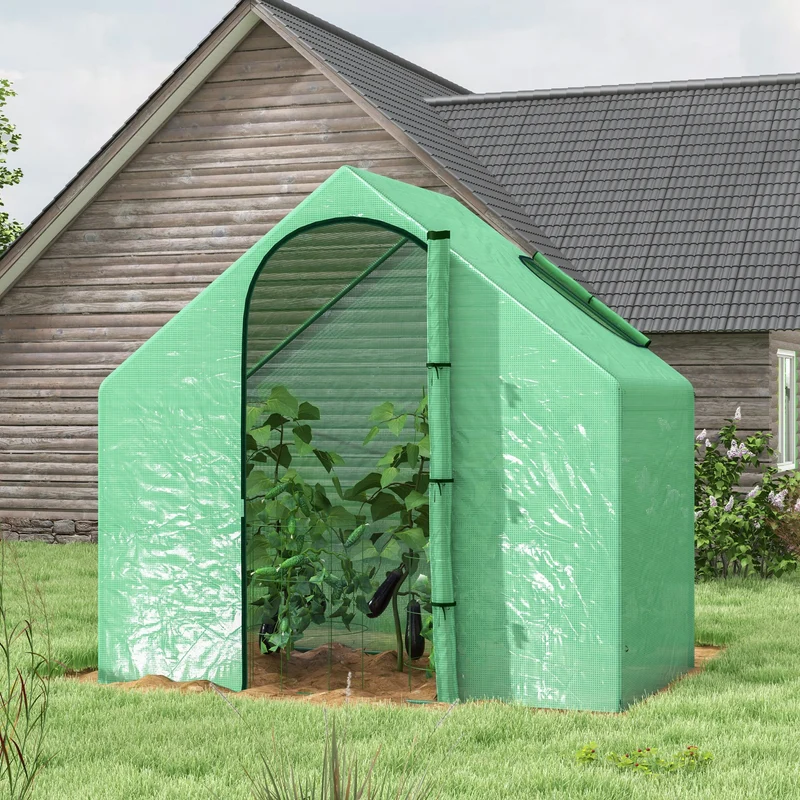 Outsunny Invernadero Pequeño Invernadero de Exterior con Ventana Puerta con Cremallera y Marco de Acero Invernadero para Cultivar Tomates Plantas Flores 180x100x168 cm Verde