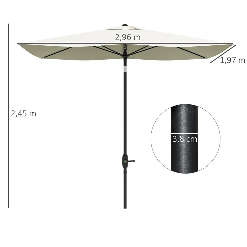 Outsunny Sombrilla de Terraza Exterior 3x2 m Parasol de Terraza Exterior con Ángulo Ajustable Mástil de Aluminio y Protección UV 50+ Sombrilla para Jardín Patio Beige