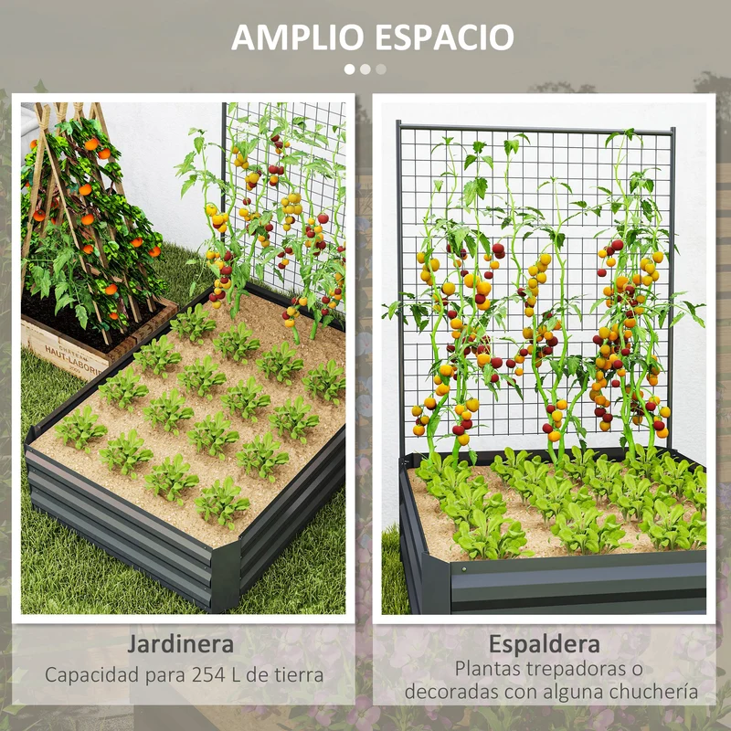 Outsunny Jardinera Exterior Grande de Acero Galvanizado Jardinera de Exterior con Celosía para Plantas Trepadoras y Fondo Abierto para Patio Terraza Balcón 80x115x125 cm Gris Oscuro