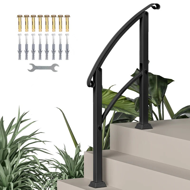 Outsunny Barandilla de Escalera 71 cm Pasamanos para Escalera con Kit de Instalación Ángulo Ajustable para 1-3 Escalones para Exterior Terraza Patio Negro