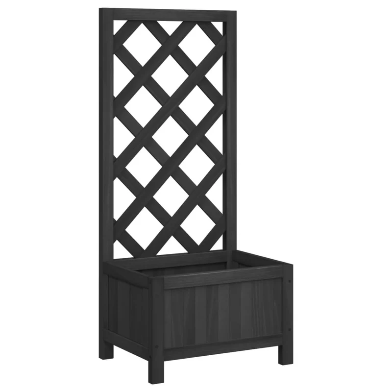 Jardinera Con Enrejado Negro 40x30x90 Cm Madera Maciza De Abeto