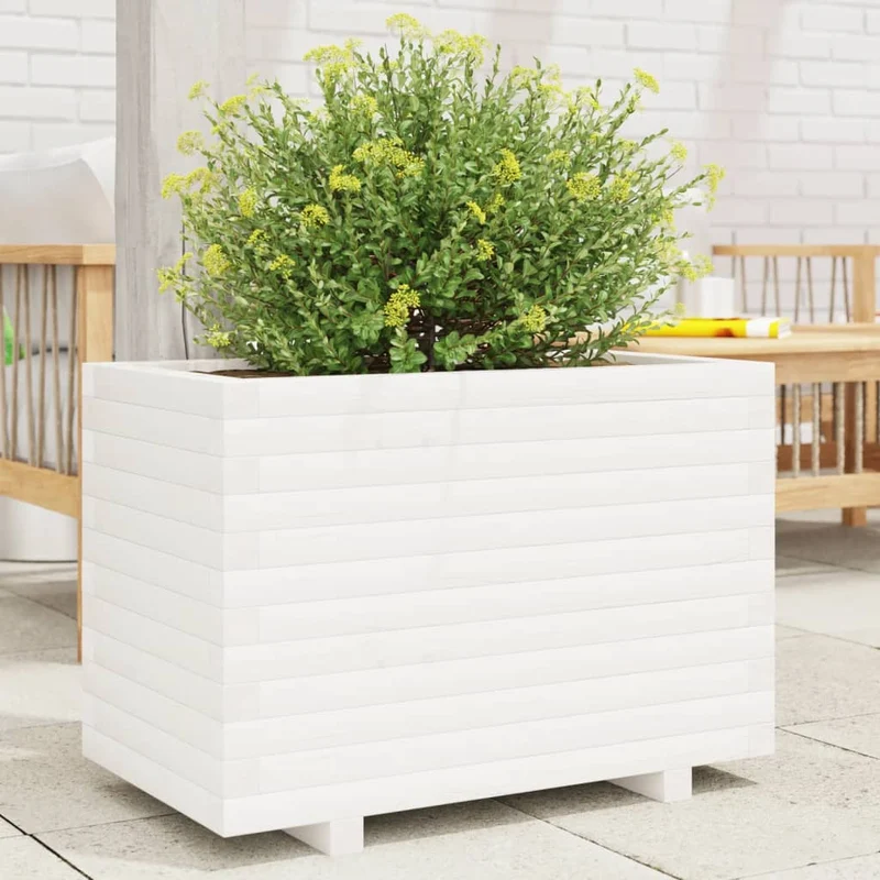 Jardinera Madera Maciza De Pino Blanco 70x40x49,5 Cm