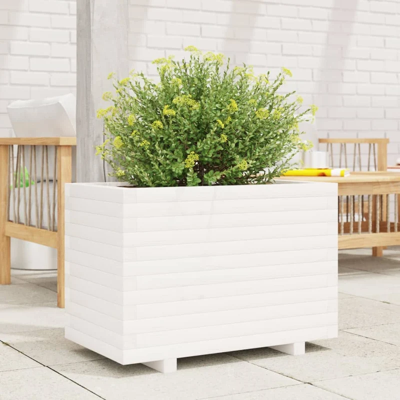 Jardinera Madera Maciza De Pino Blanco 70x40x49,5 Cm