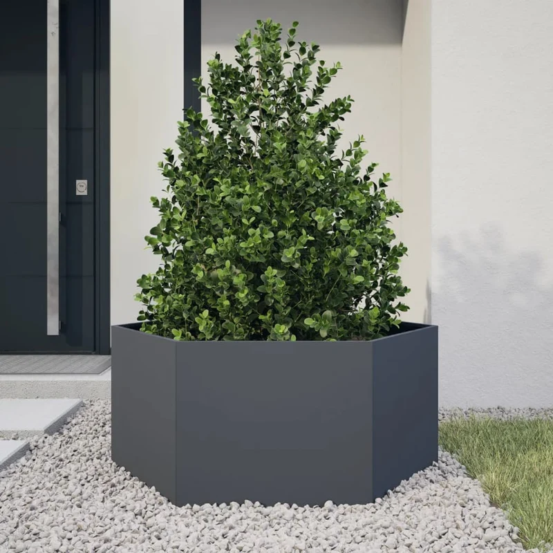 Jardinera Hexagonal De Acero Gris Antracita 104x90x45 Cm
