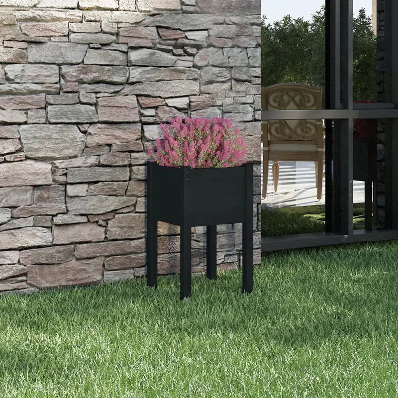 Jardinera De Madera Maciza De Pino Negro 40x40x70 Cm
