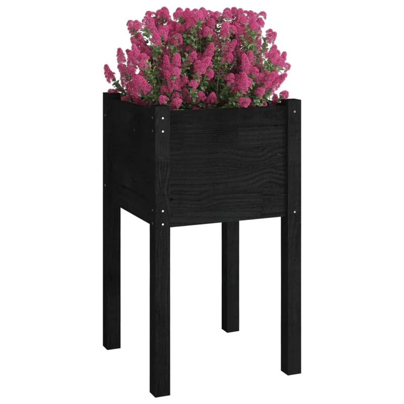 Jardinera De Madera Maciza De Pino Negro 40x40x70 Cm